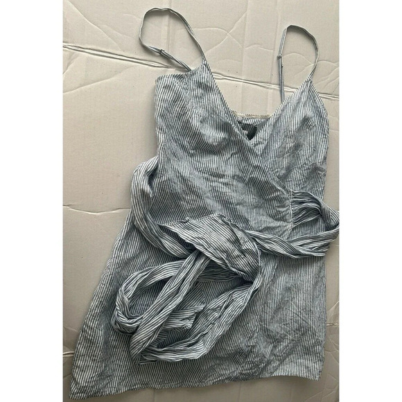 Reformation Women’s Angela Wrap Mini Dress 100% Linen Stripped Size S Small - Picture 1 of 8